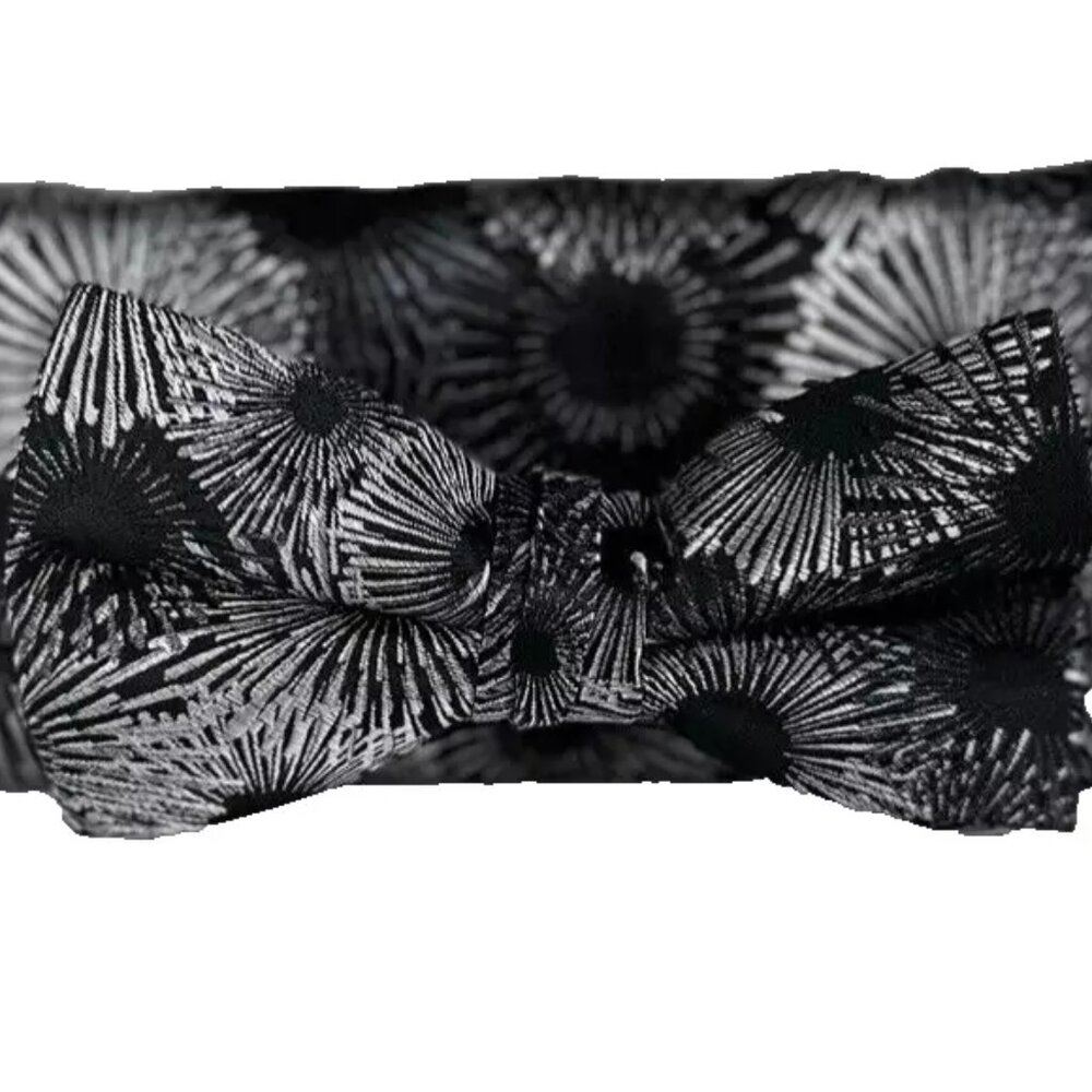 Stacy Adams Men's Bow Tie Hanky Black Silver Charcoal Gray Handmade 2.5" Wide